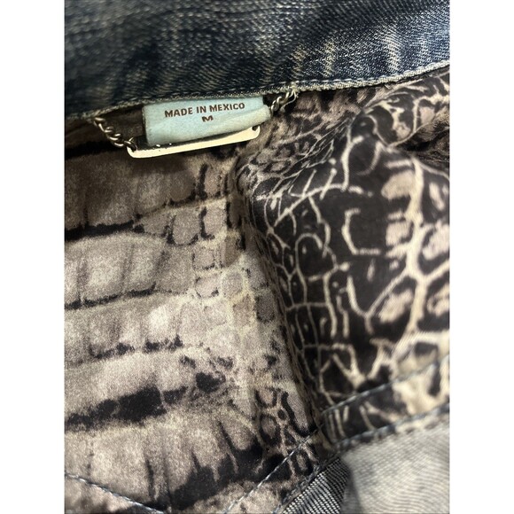 GUESS Marciano Y2K Denim Jacket Small Cotton Animal Print Lining 2000s - Picture 10 of 16